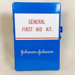 Vintage 1960s Fully Stocked Johnson & Johnson First Aid Kit, Mod Wall Decor